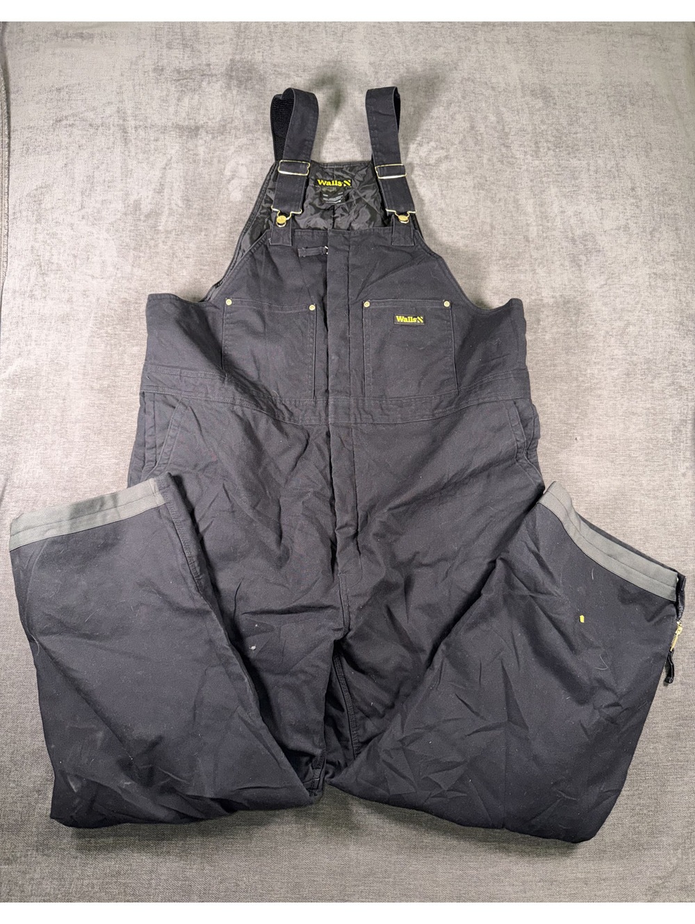 Walls Black Insulated Work Overalls Bib Pants 2XL XXL Polyester Fibers